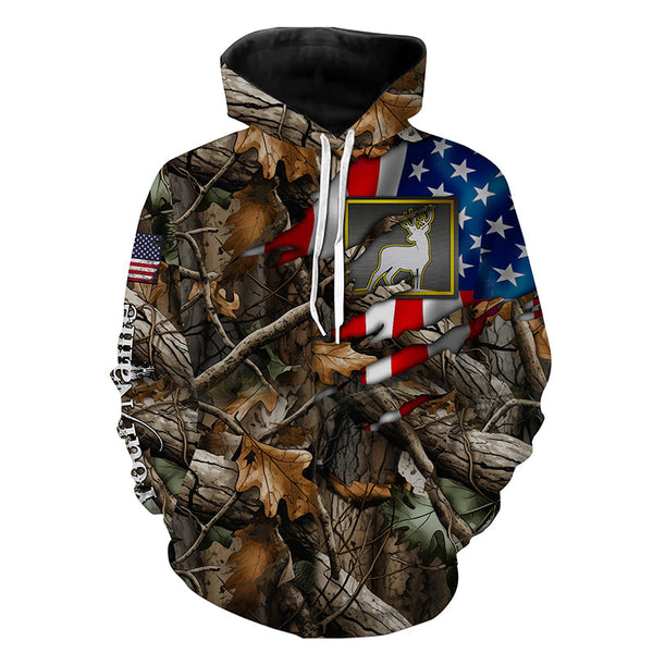 Maxcorners Deer hunting camo American flag patriotic custom name deer hunting all over printed shirts LM2608