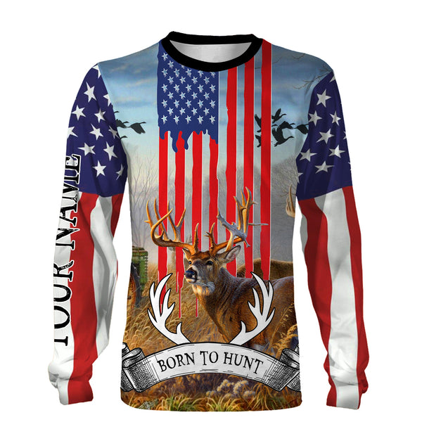 Maxcorners Custom Name Born to Hunt Deer Hunting American Flag Patriotic 3D All Over Printed Clothes