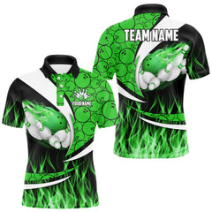 Maxcorners Green Flame Bowling Camo Bowling Polo, Quarter Zip Shirts For Men Custom Bowling Team Bowler Jerseys TU0212