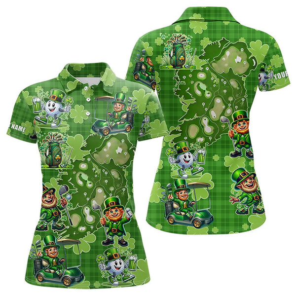 Maxcorners Personalized Green Shamrock Lucky Men Golf Polo Shirts Custom St Patrick Day Golf Tops For Mens And Women