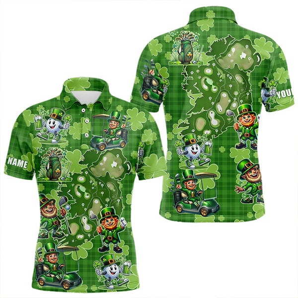 Maxcorners Personalized Green Shamrock Lucky Men Golf Polo Shirts Custom St Patrick Day Golf Tops For Mens And Women