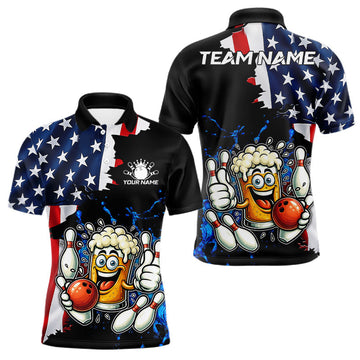 Maxcorners Funny Beer Bowling Shirts for Men Custom US Flag Patriotic Team Bowling Jerseys Uniforms LM0402