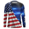 Maxcorners American Flag Universe patriotic Custom name blue galaxy UV protection long sleeve Shirts LM0501