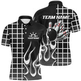 MaxCorners Bowling And Pins Black And White Retro  Customized Name, Team Name 3D Polo Shirt For Men