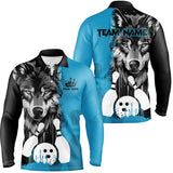 Maxcorners Black And Blue Wolf Bowling Jersey Customized Name, Team Name 3D Shirt