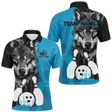 Maxcorners Black And Blue Wolf Bowling Jersey Customized Name, Team Name 3D Shirt