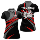 Maxcorners Red And Black Bowling Polo, Quarter Zip Shirts For Men Custom Bowling Team Jersey, Gift For Bowlers