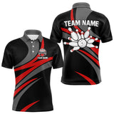Maxcorners Red And Black Bowling Polo, Quarter Zip Shirts For Men Custom Bowling Team Jersey, Gift For Bowlers