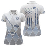 Maxcorners Blue argyle pattern American flag Golf clubs Womens Golf Polo Shirts Custom Golf shirt for ladies