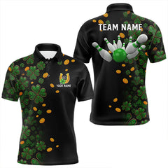 Maxcorners Personalized Green Clover St Patrick's Day pattern Bowling Shirts For Men, Team Bowling Jerseys LM0412