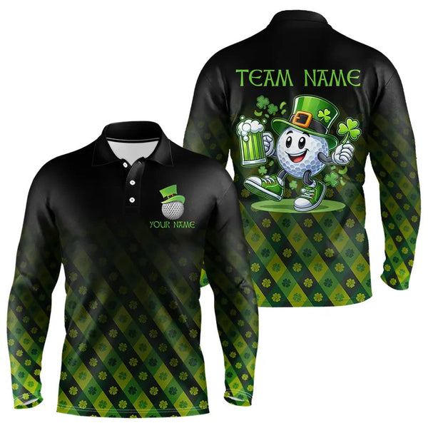 Maxcorners Green clover pattern Lucky golf shirt Men polo shirts custom St patrick Day golf tops