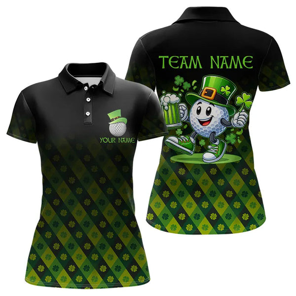 Maxcorners Green clover pattern Lucky golf shirt Men polo shirts custom St patrick Day golf tops