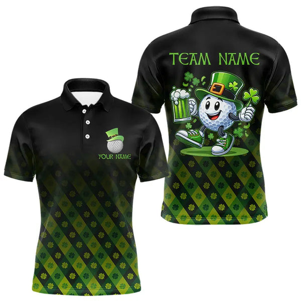 Maxcorners Green clover pattern Lucky golf shirt Men polo shirts custom St patrick Day golf tops