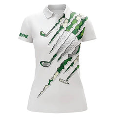 Maxcorners Green Shamrock Pattern White Mens Golf Polo Shirt Custom Golf Clubs St Patrick Day Golf Attire For Men