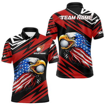 Maxcorners Custom Black and Red Camo American Flag Eagle Mens Golf Polo shirts, patriotic team mens golf tops