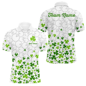 Maxcorners Custom Green shamrock pattern matching bowling shirt for couples custom St. Patrick's day team jersey LM1202