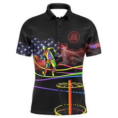 Maxcorners American flag Black Mens disc golf polo shirts custom name disc golfer basket, disc golf gifts for men MT0510