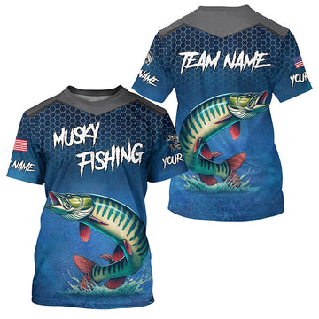 Maxcorners Blue camo Musky fishing Custom performance long sleeve team Muskellunge fishing tournament shirts MT2108