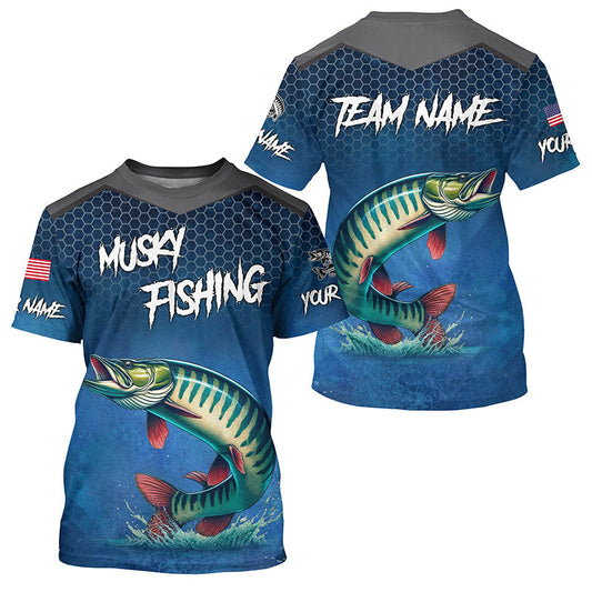 Maxcorners Blue camo Musky fishing Custom performance long sleeve team Muskellunge fishing tournament shirts MT2108
