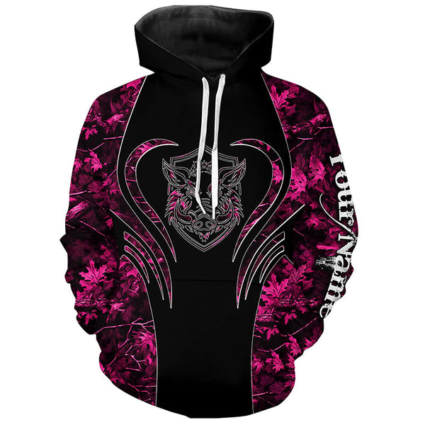 Maxcorners Wild boar hunting tattoo pink girl camo Custom Name 3D All Over Printed shirts, leggings LM2608
