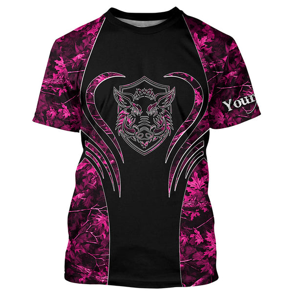 Maxcorners Wild boar hunting tattoo pink girl camo Custom Name 3D All Over Printed shirts, leggings LM2608