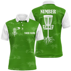 Maxcorners Green and white Mens disc golf polo shirts custom disc golf basket, personalized disc golf gifts MT0510