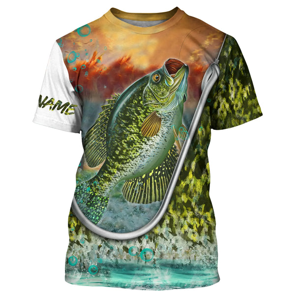 Maxcorners Customized Name Crappie Fishing Green Crappie Fishing Blue 3D Shirts