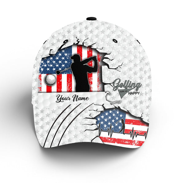 Maxcorners Golfing makes me happy custom name American flag golf hat Unisex baseball golf cap hat