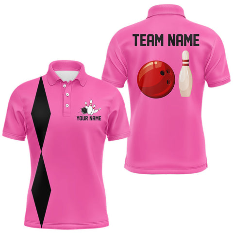 Maxcorners Personalized Retro Bowling Polo, Quarter Zip Shirts For Men custom vintage bowling team jersey | Pink TU0411