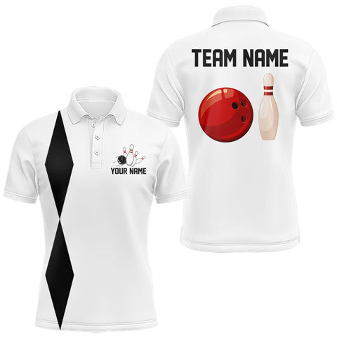 Maxcorners Personalized Retro Bowling Polo, 1/4 Zip Shirts For Men custom vintage bowling team jersey | White LM0611