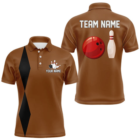 Maxcorners Personalized Retro Bowling Polo, 1/4 Zip Shirts For Men custom vintage bowling team jersey | Brown LM0611