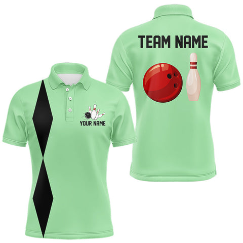 Maxcorners Personalized Retro Bowling Polo, 1/4 Zip Shirt For Men custom vintage bowling team jersey| Mint Green LM0611