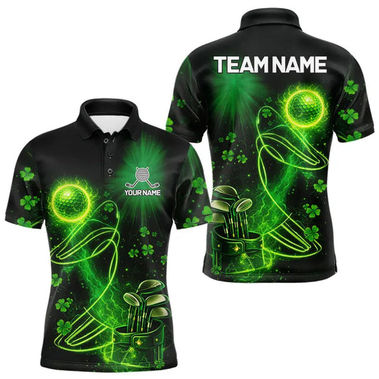 Maxcorners Green shamrock lightning thunder St Patrick's Day custom matching golf polo shirts for couples LM0901
