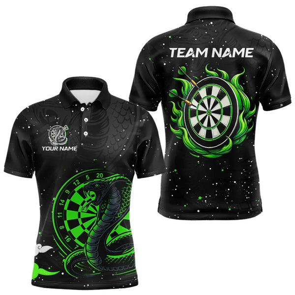 Maxcorners Black And Green Cobra Snake Darts Polo, Quarter Zip Shirts For Men Custom Name Darts Team Jerseys 