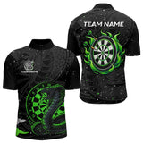 Maxcorners Black And Green Cobra Snake Darts Polo, Quarter Zip Shirts For Men Custom Name Darts Team Jerseys 