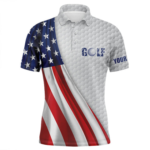 Maxcorner Customized Name American Flag White Golf Ball Skin 3D Polo Shirt