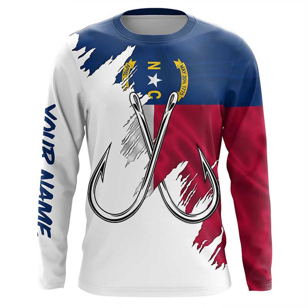 Maxcorners North Carolina flag NC Fishing Fish Hook UV protection custom long sleeve Patriotic fishing apparel MT2108