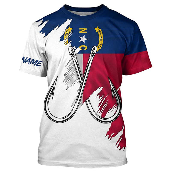 Maxcorners North Carolina flag NC Fishing Fish Hook UV protection custom long sleeve Patriotic fishing apparel MT2108