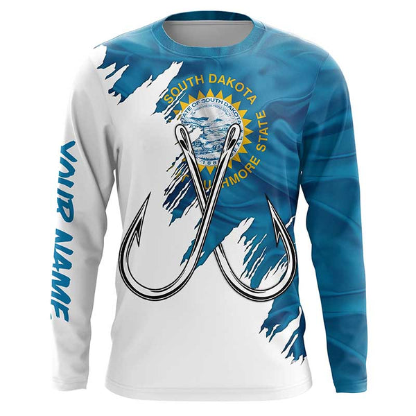 Maxcorners South Dakota flag SD Fishing Fish Hook UV protection custom long sleeve Patriotic fishing apparel MT2108