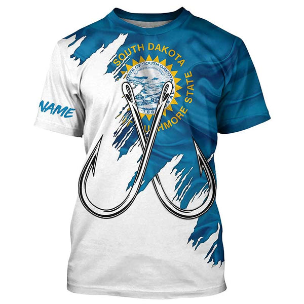 Maxcorners South Dakota flag SD Fishing Fish Hook UV protection custom long sleeve Patriotic fishing apparel MT2108