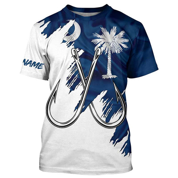 Maxcorners South Carolina flag SC Fishing Fish Hook UV protection custom long sleeve Patriotic fishing apparel MT2108