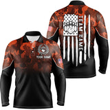 Maxcorners Bowling Ball And Pins Orange Camo American Flag Patriotic Customized Name, Team Name 3D Polo Shirt