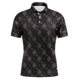 Maxcorners Halloween Black argyle pattern spider golf polo shirts custom Mens halloween golf shirts