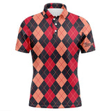 Maxcorners Black and red argyle plaid pattern golf polo shirts custom male golf attire