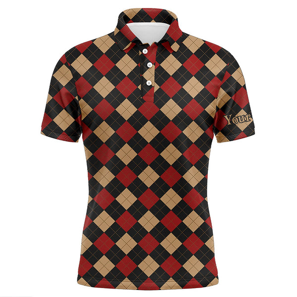 Maxcorners Red argyle plaid pattern golf polo shirts custom polo shirt golf shirts