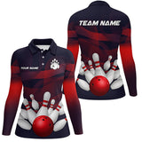 Maxcorners Custom Purple and Red Gradient Bowling Polo, 1/4 Zip Shirt For Women, Personalized Bowling Team Jersey