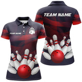 Maxcorners Custom Purple and Red Gradient Bowling Polo, 1/4 Zip Shirt For Women, Personalized Bowling Team Jersey