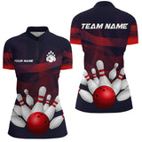 Maxcorners Custom Purple and Red Gradient Bowling Polo, 1/4 Zip Shirt For Women, Personalized Bowling Team Jersey