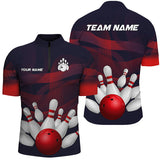 Maxcorners Custom Purple and Red Gradient Bowling Polo, 1/4 Zip Shirts For Men, Personalized Bowling Team Jerseys