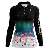 Maxcorners Funny Christmas Flamingo Women golf polo shirt custom ladies golf tops Flamingo Christmas golf gifts